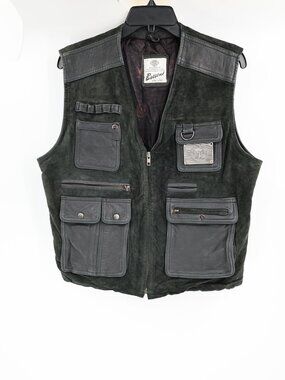Vintage Bossini Vest Mens Medium Lamb Skin biker Motorcycle Zip Up suede leather